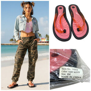 Vintage NEW Y2K Newport News Very Berry Flip Flops Thong Sandals Women's Sz 8
